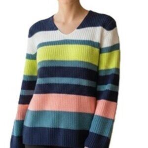 ANN TAYLOR MULTICOLOR STRIPED STOCKINETTE STITCH SWEATER CARDIGAN SIZE: M NWT